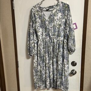Torrid White and Blue Floral Long Sleeve Dress